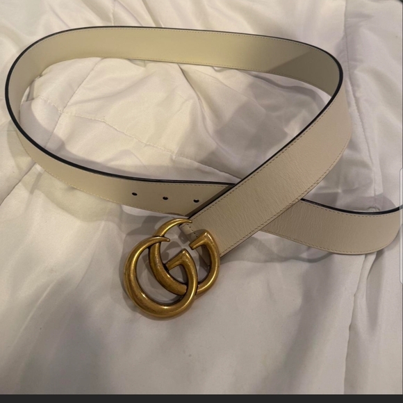 Gucci Off-White Leather Belt with Gold GG Buckle - Picture 1 of 5